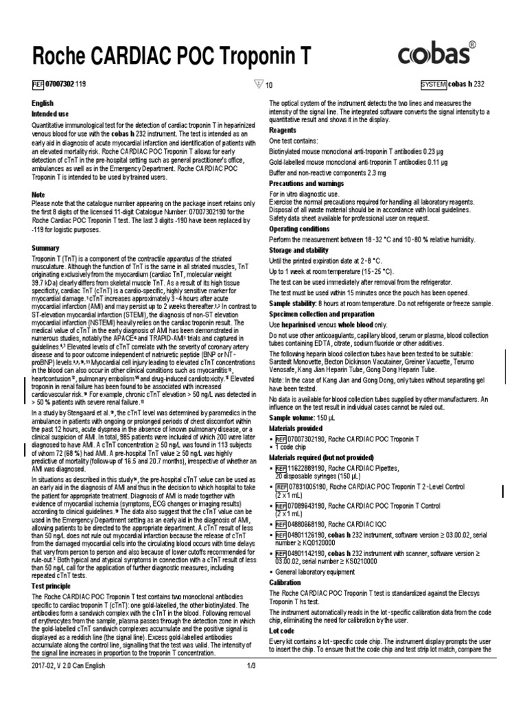 RocheCARDIACTroponinT 07007302190 V2 CAN EN | PDF | Myocardial ...