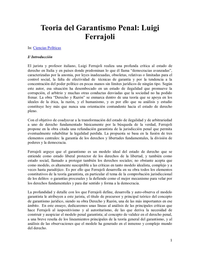 Teoria Del Garantismo Penal Ferrajoli | PDF | Derecho penal | Verdad