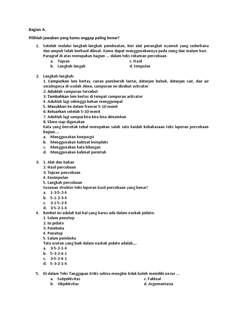 Bahasa Indonesia Latihan Soal Pdf