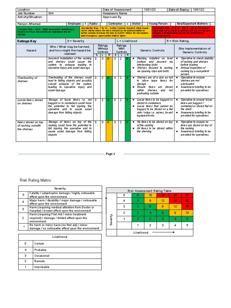 Storage Racking Risk Assessment | PDF | Risk | Safety