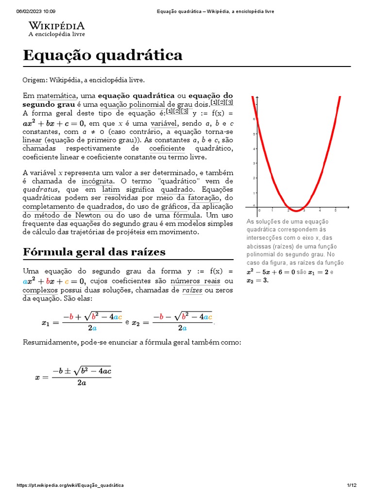 Equações do 2.º grau: interpretação gráfica de soluções