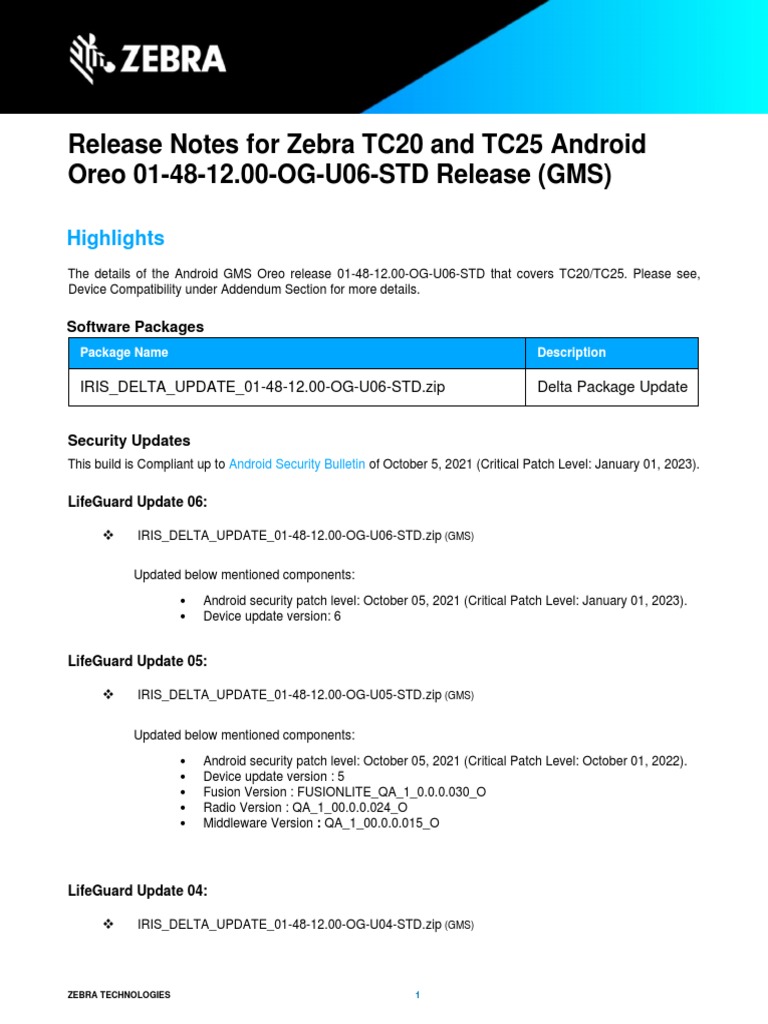 TC20/TC25 Android Oreo Update Notes | PDF | Android (Operating System ...