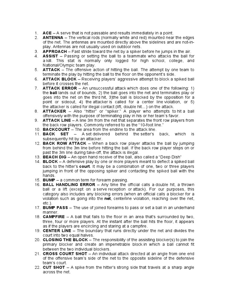 Volleyball Terminology A Glossary of Common Volleyball Terms and Their