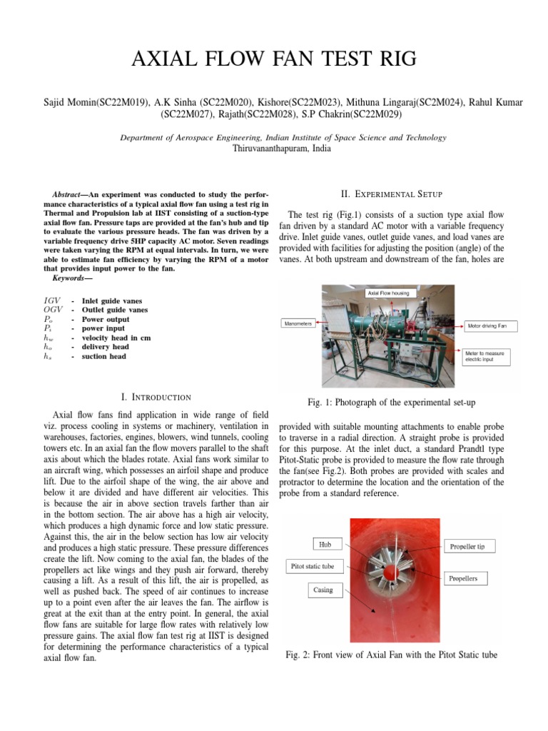 Characterizing the Performance of an Axial Flow Fan Through ...