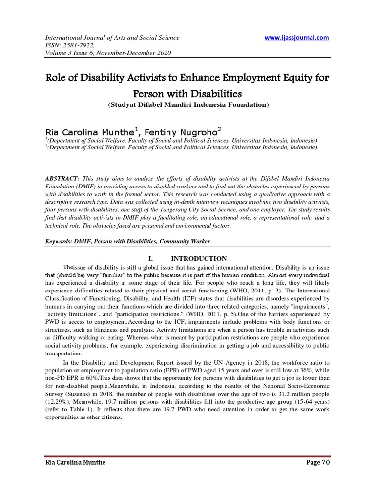 Role of Disability Activists To Enhance Employment Equity For | PDF ...