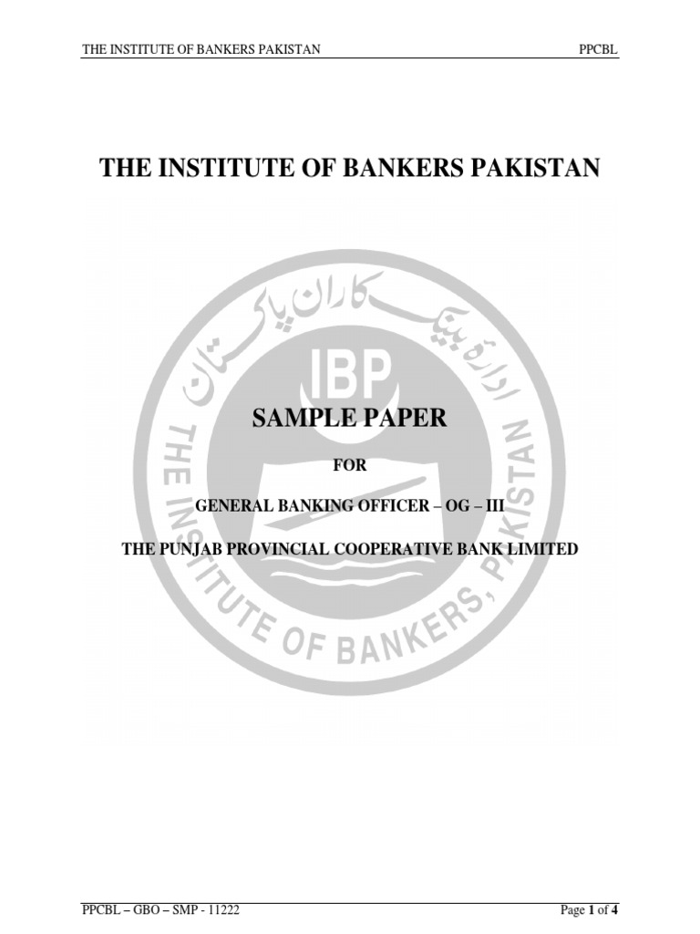 PPCBL GBO Sample Paper Overview | PDF | Banks | Pakistan