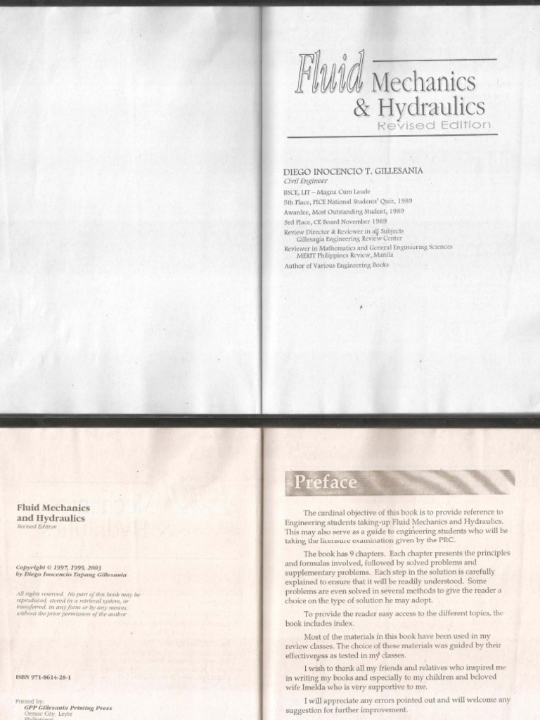 Fluid Mechanics and Hydraulics Revised Edition Gillesania PDF
