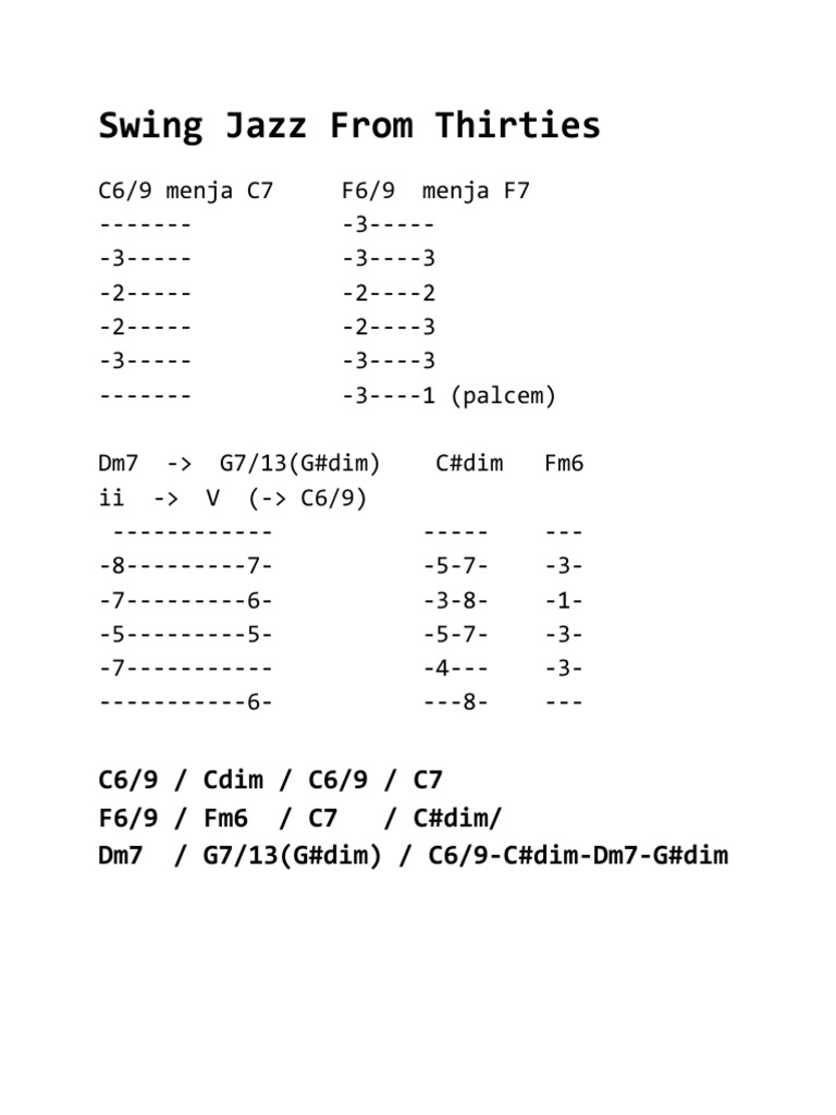 Thirties Swing Jazz Chord Progressions | PDF