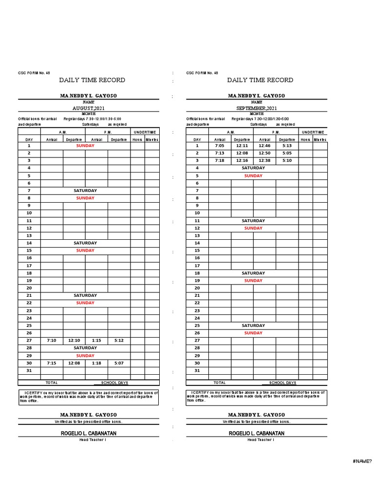 Daily Time Record Template | PDF