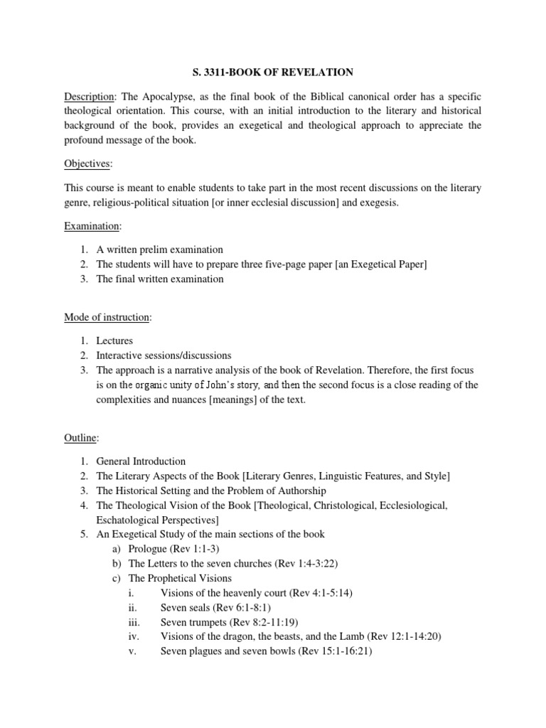 Revelation Outline | PDF | Book Of Revelation | Christian Eschatology