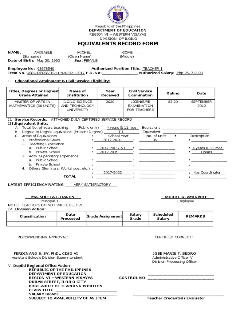 Sample Of Erf Form