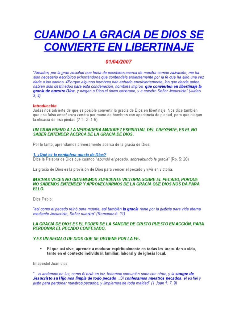 Cuando La Gracia de Dios Se Convierte en Libertinaje | PDF | Pecado ...