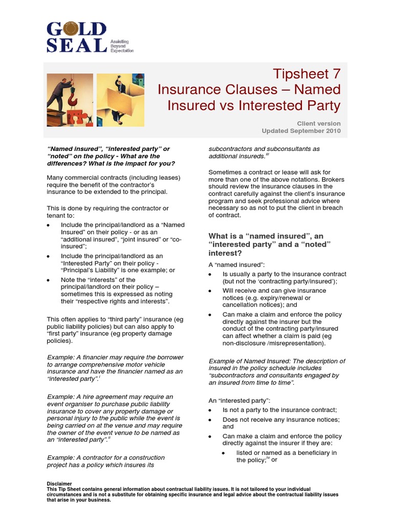 Tipsheet 7 Insurance Clauses Named Insured V Interested Party PDF