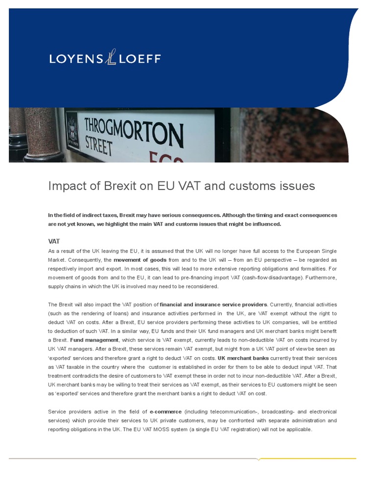Brexit Eu Vat and Customs PDF Value Added Tax European Economic Area