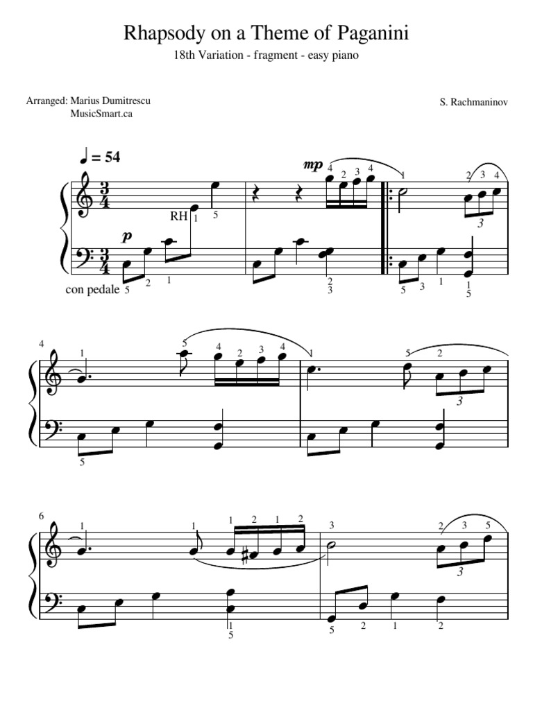 Rhapsody On A Theme of Paganini - Var 18 - Rachmaninov | PDF | Piano ...
