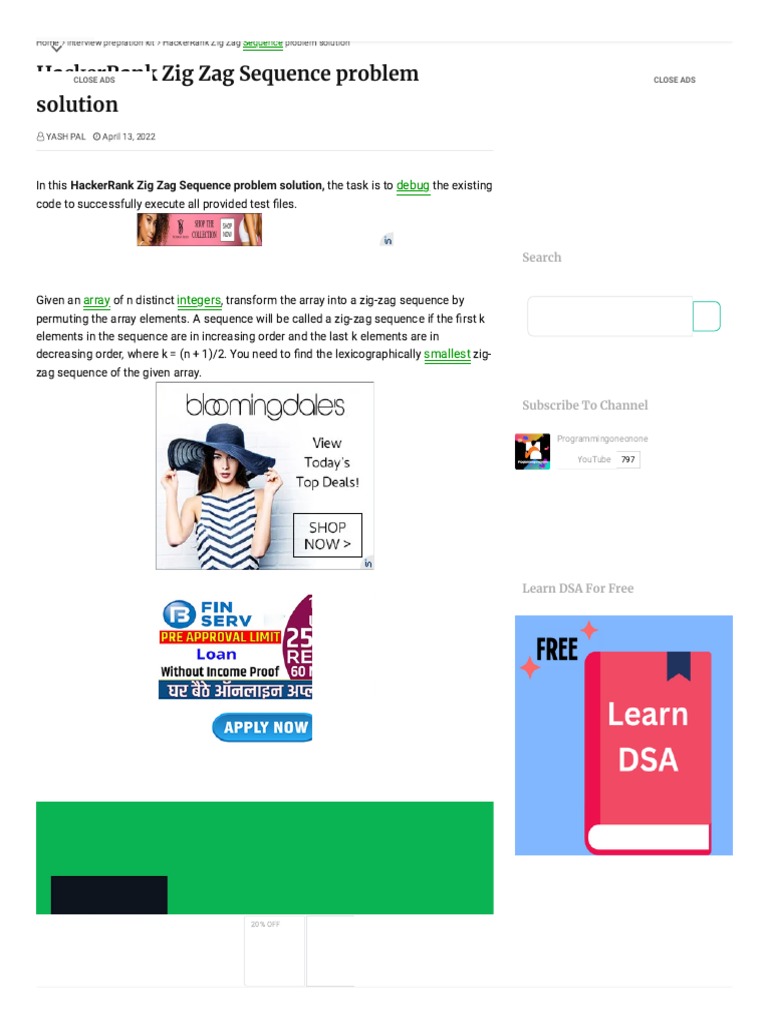 HackerRank Zig Zag Sequence Problem Solution | PDF | Sequence ...