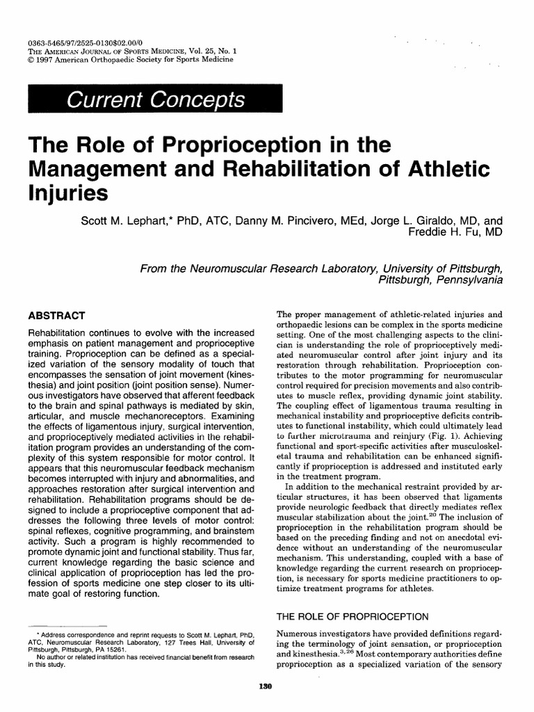 The Role of Proprioception in The Management and Rehabilitation of Athletic Injuries PDF