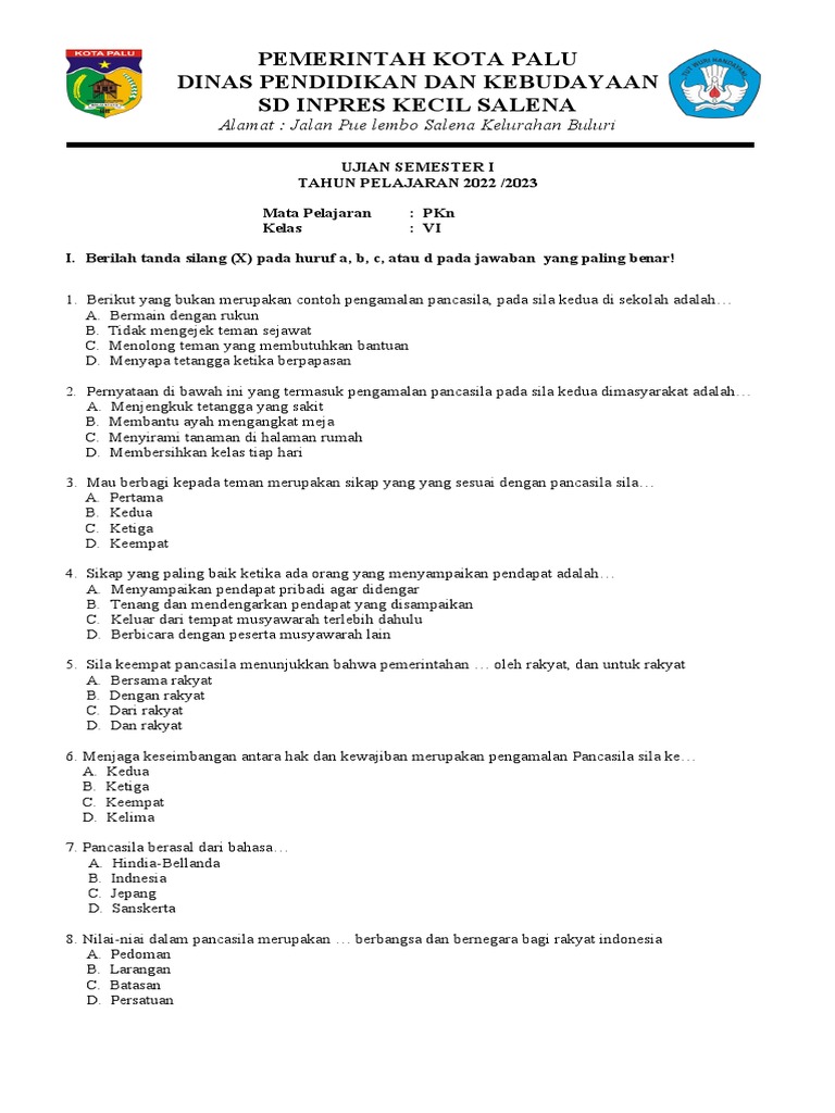 Soal PKN Kls 6 Semester 1 | PDF