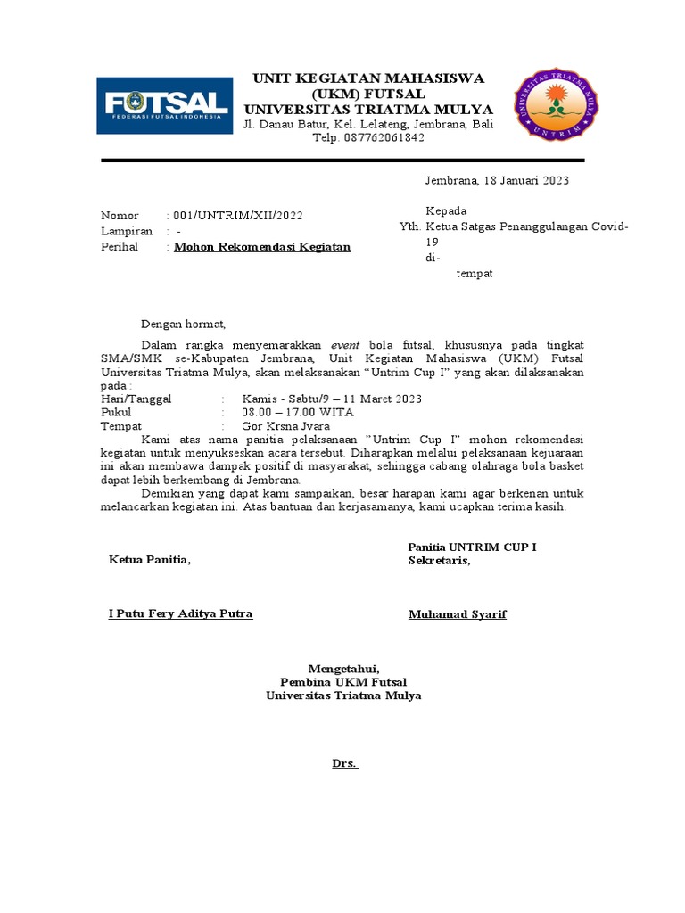 Rekomendasi Untrim Cup I Futsal | PDF