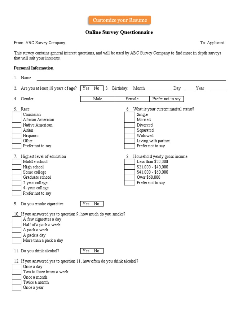 Online Survey Questionnaire | PDF | Websites | Race And Ethnicity In ...