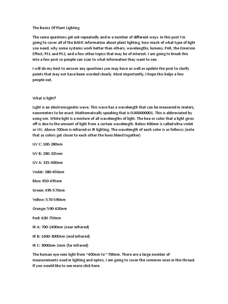 The Basics Os Plant Lighting PDF Radiation Light