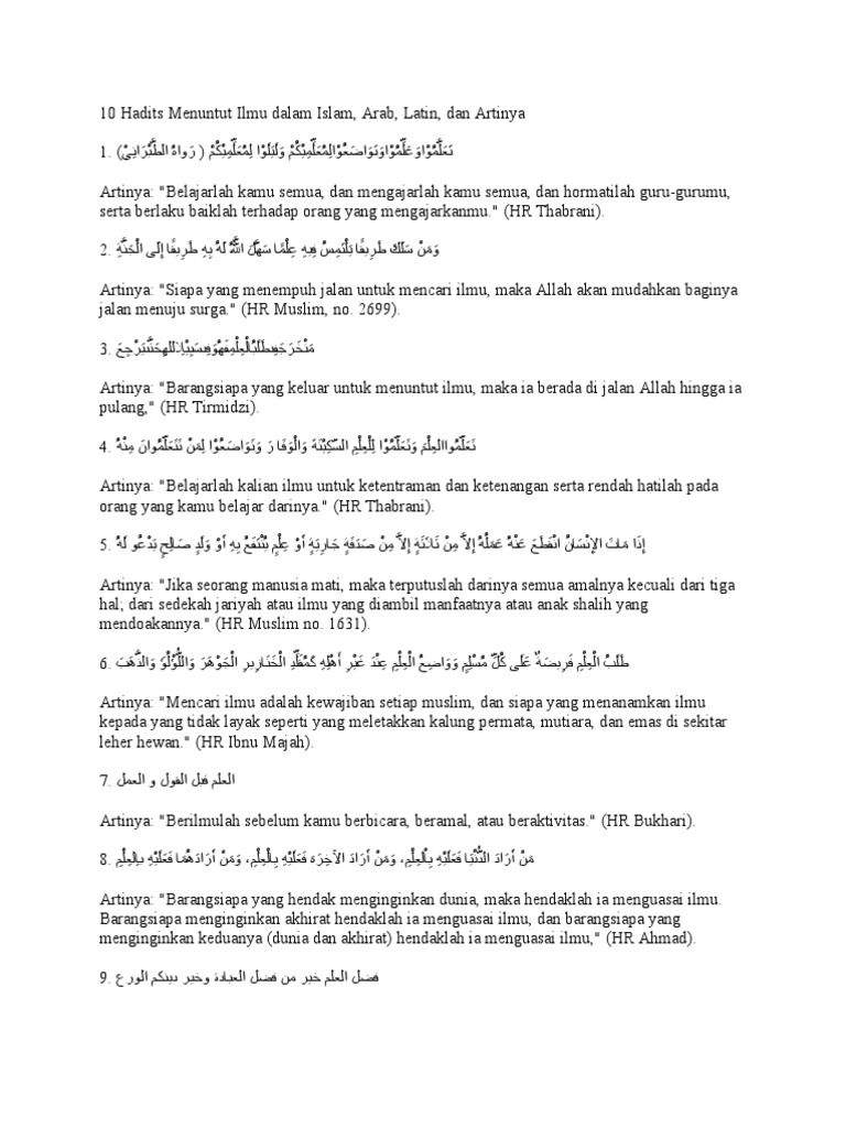 10 Hadits tentang Menuntut Ilmu | PDF