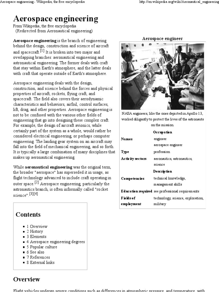 Aerospace Engineering - Wikipedia, The Free Encyclopedia | Aerospace ...