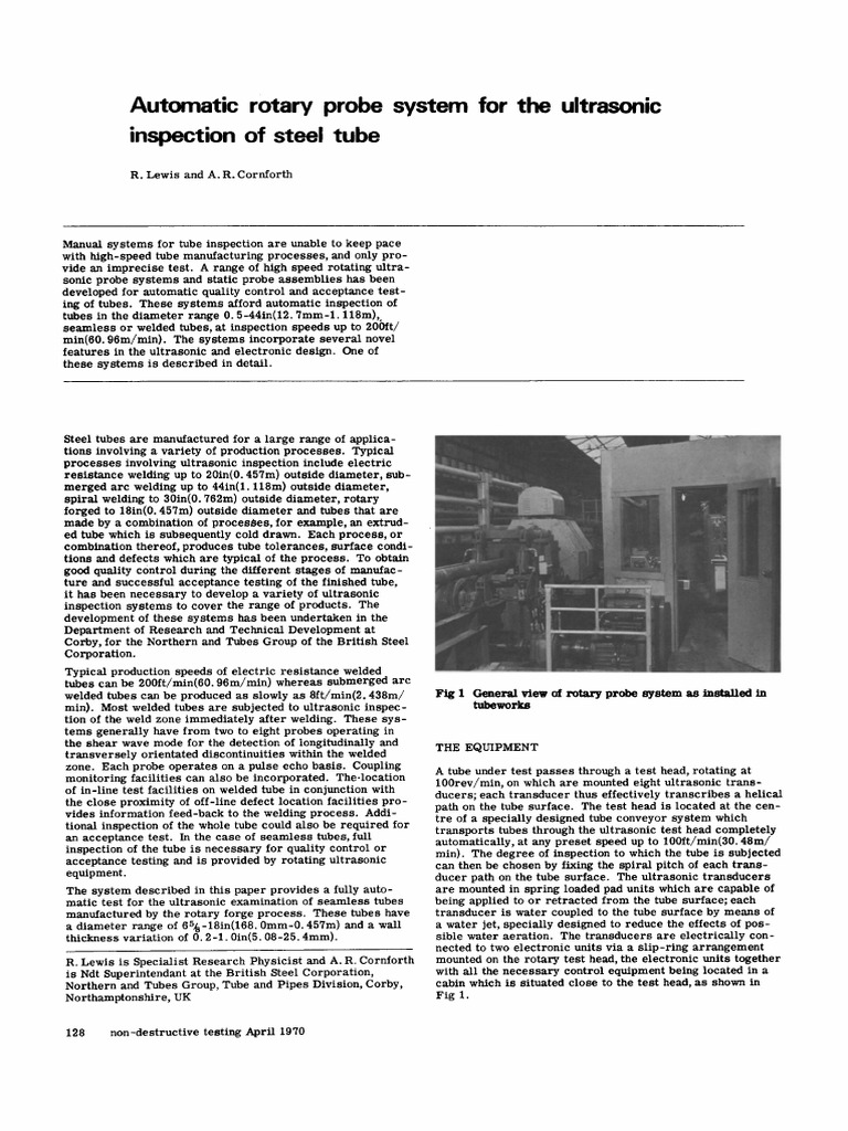 Automatic Ultrasonic Tube Inspection System | PDF | Applied And ...