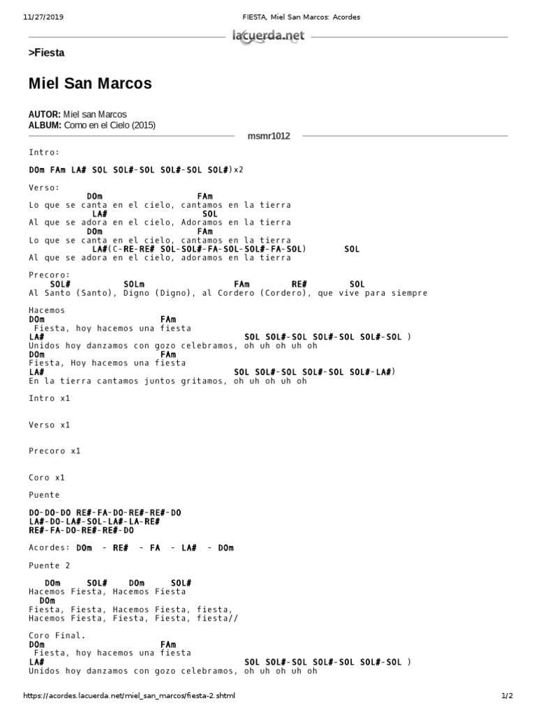 FIESTA, Miel San Marcos Acordes PDF