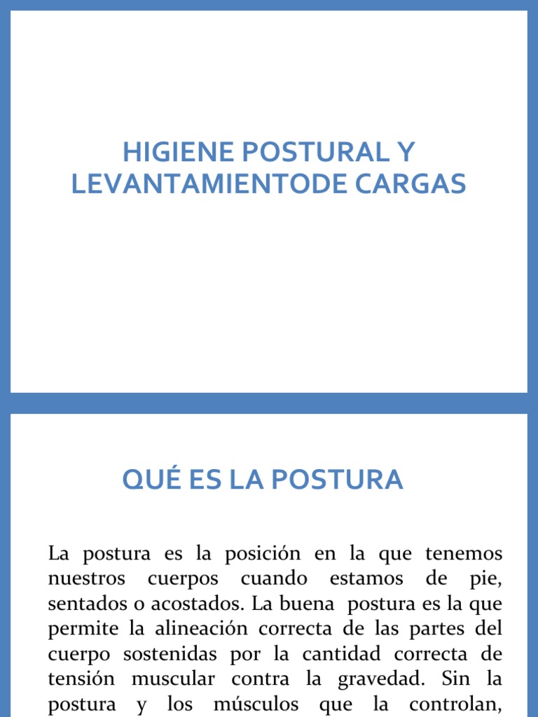Manejo de Cargas e Higiene Postural | PDF | Dolor lumbar | Síndrome del ...