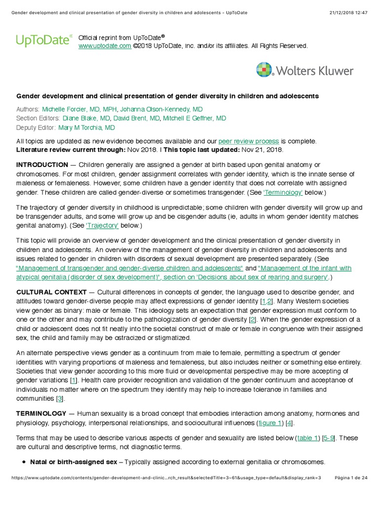 Gender Development and Clinical Presentation of Gender Diversity in ...