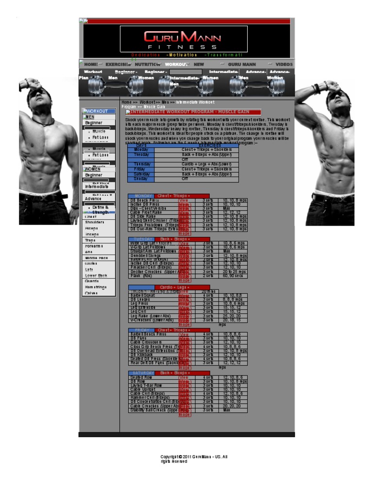 WWW Gurumann Com Workout Intermediate - Muscle - Gain HTML | PDF ...