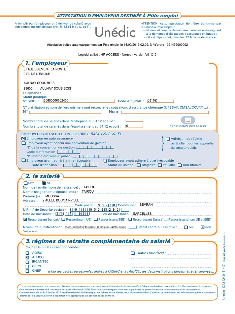 Attestation Cnav Unedic Pour Pôle Emploi