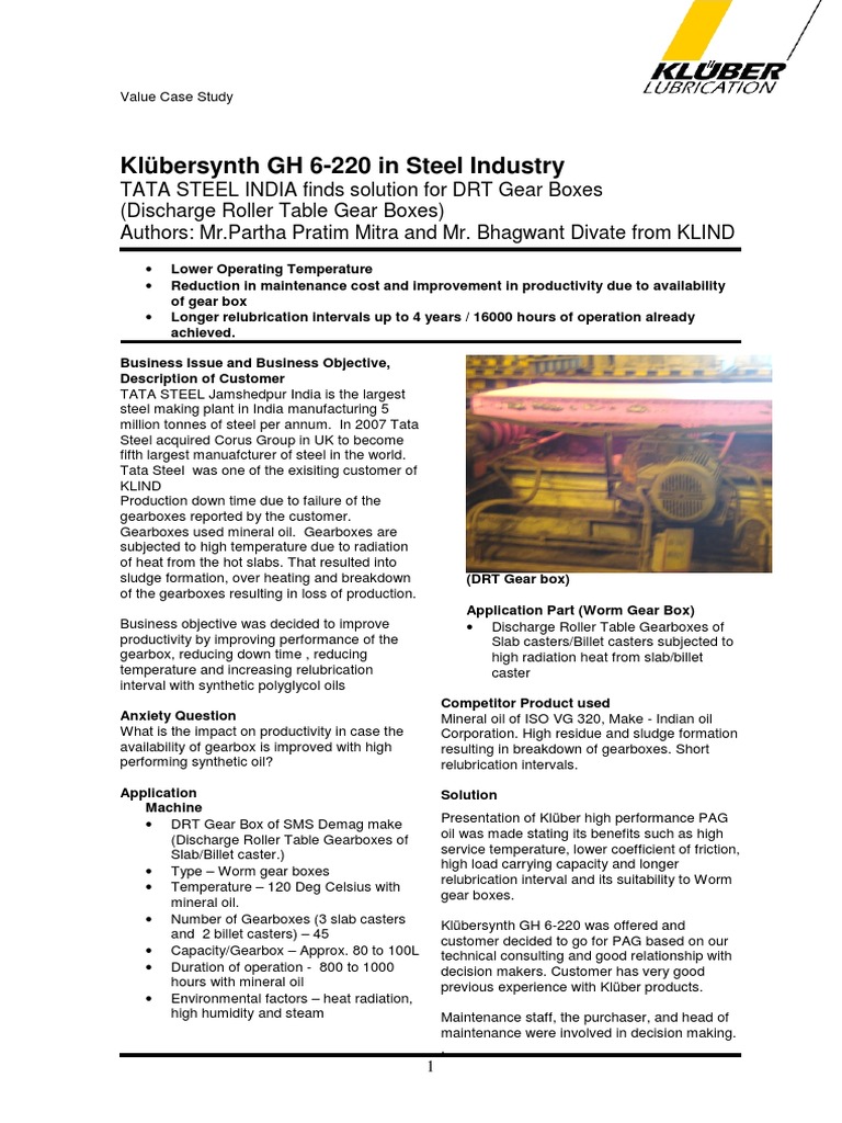GH 6 OIL DRT Gear Box in Tata Steel, KLIND | PDF