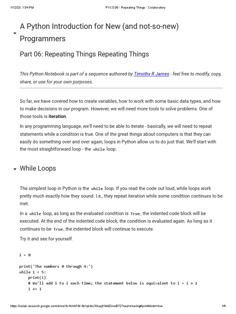 PYCS 06 - Repeating Things - Colaboratory | PDF | Control Flow | Python ...