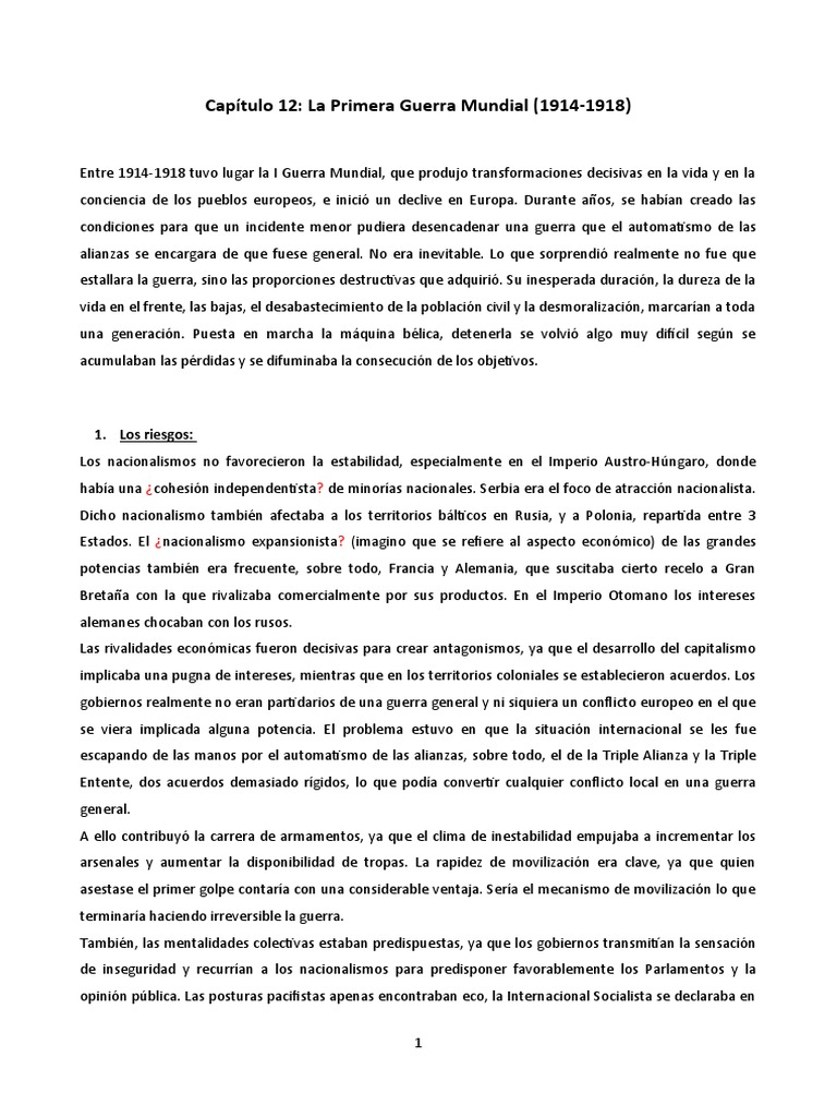 Causas y Desarrollo de la I Guerra Mundial | PDF | Austria Hungría ...