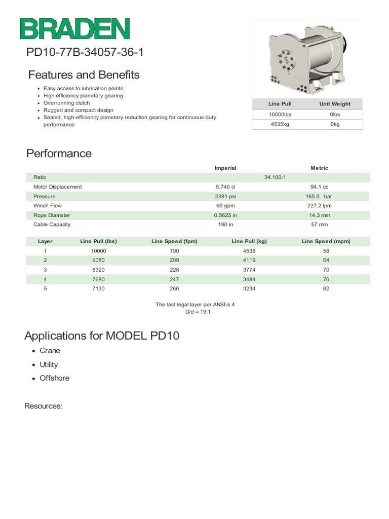 PD10 Winch Features & Performance Specs | PDF