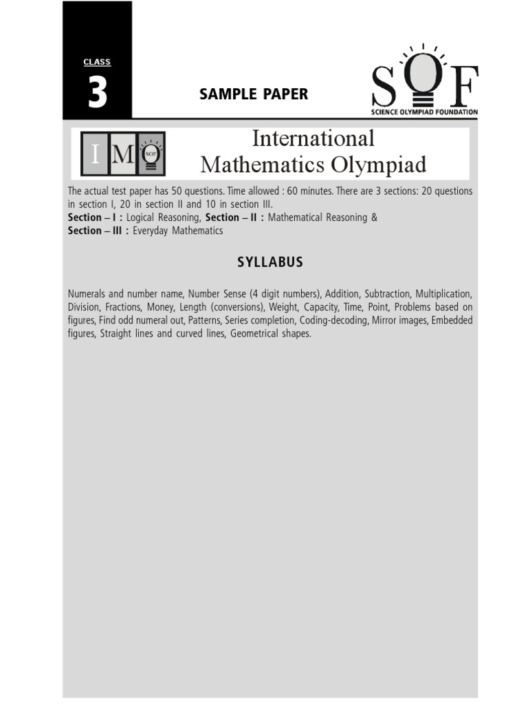 Class 2 Maths Olympiad Sample Paper | PDF