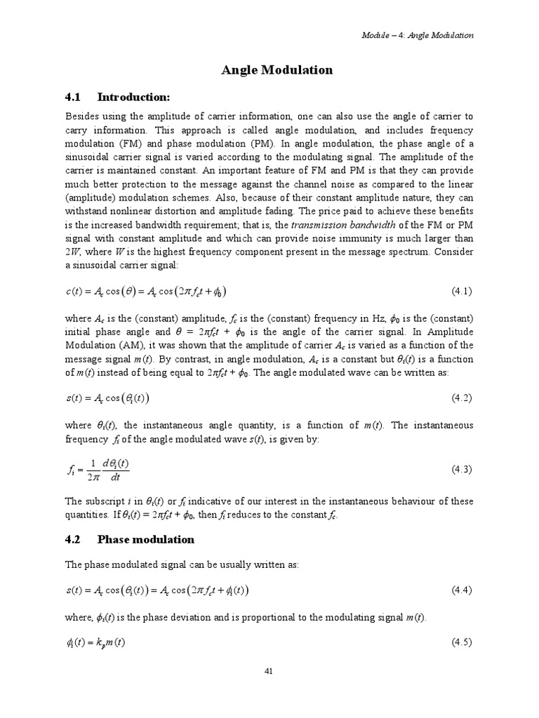 Module 4 Angle Modulation PDF Detector (Radio) Frequency Modulation