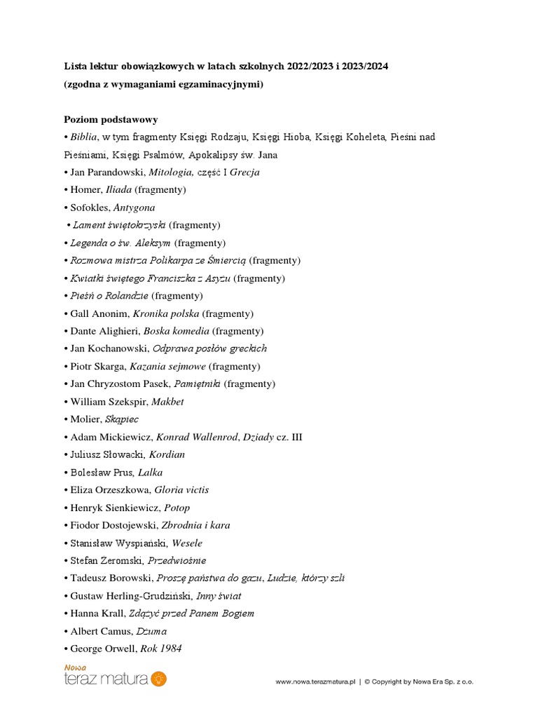 Lista Lektur Obowiązkowych PR PDF