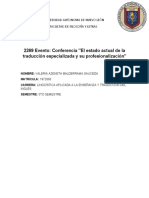 2269 Evento: Conferencia "El Estado Actual de La Traducción Especializada y Su Profesionalización"