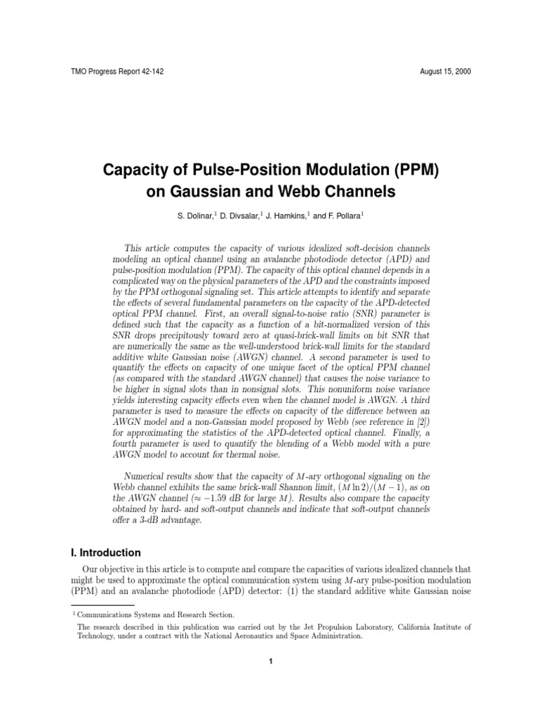 Optical Channel Capacity Analysis | PDF | Normal Distribution | Signal ...