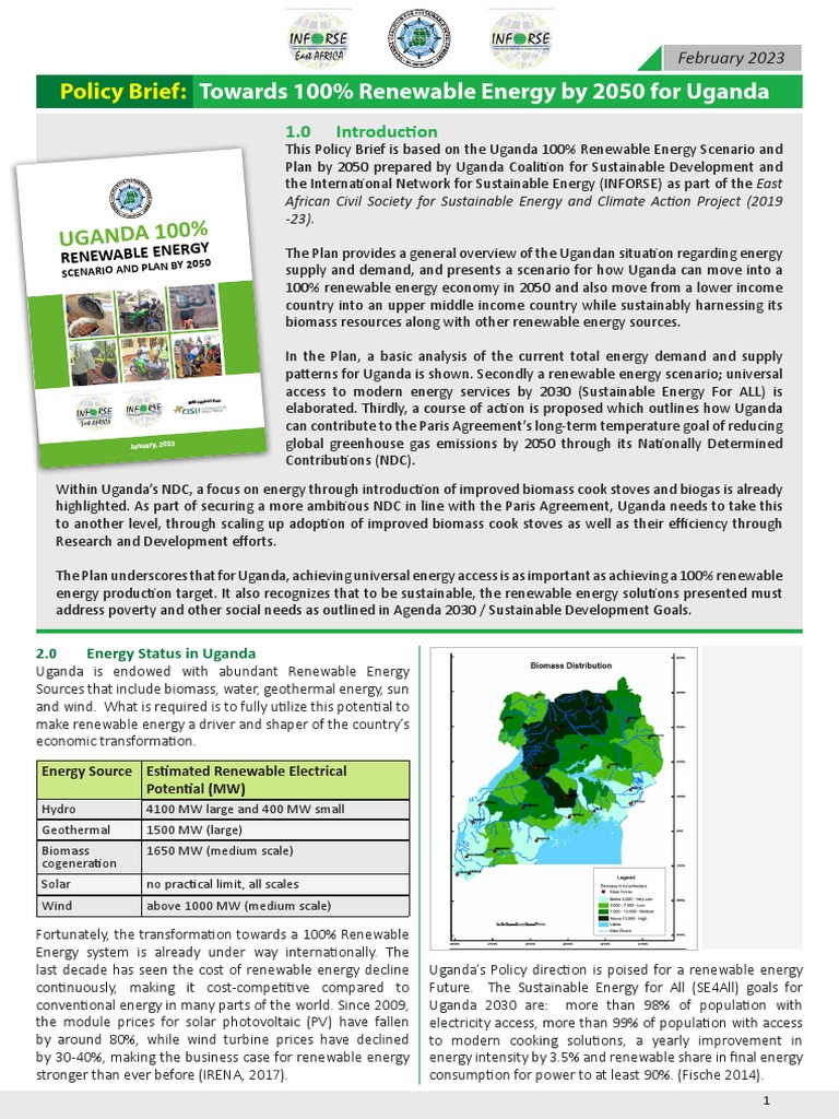 Policy Brief: Towards 100% Renewable Energy by 2050 For Uganda