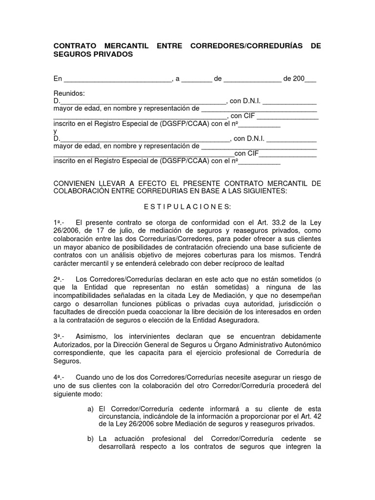 Contrato de Colaboración entre Corredores de Seguros | PDF | Seguro ...