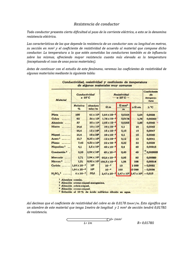 Cálculo de Resistencia en Conductores | PDF | Conductor electrico ...