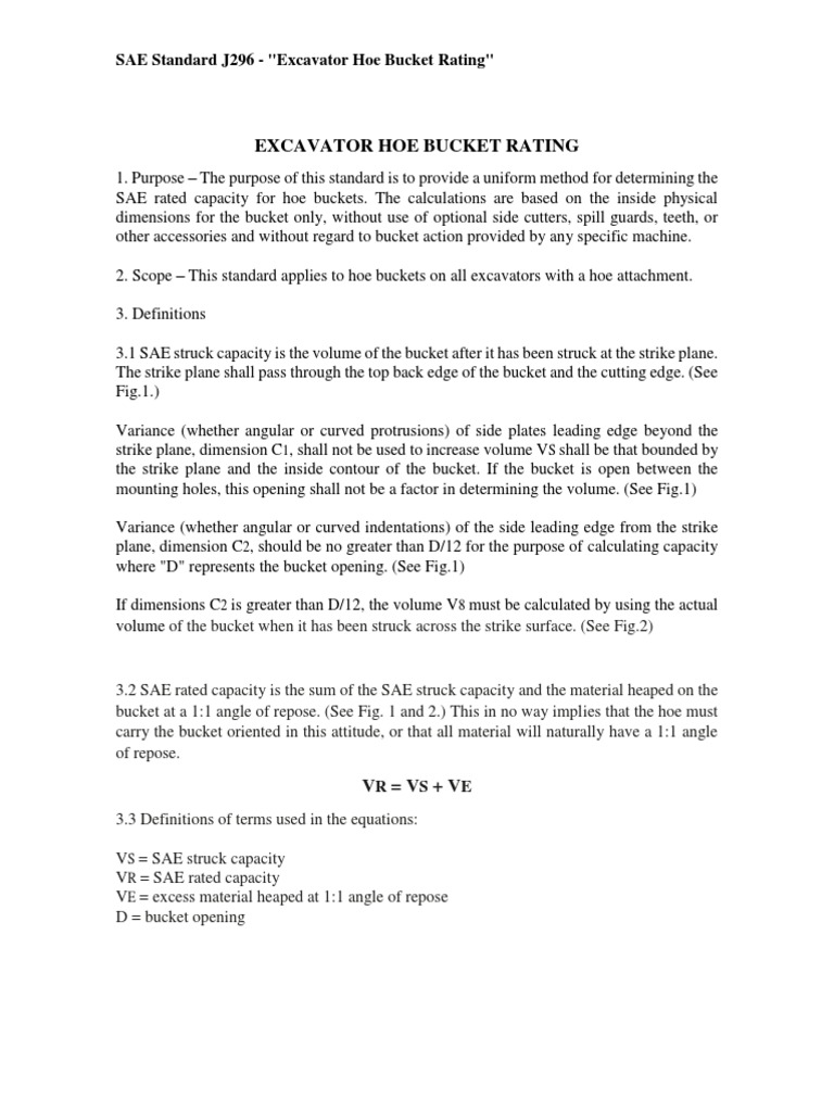 Excavator Bucket Capacity Standards | PDF