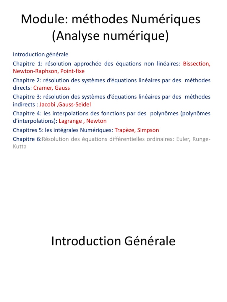 Chap1 - Méthodes Numériques L2 Acad, TDH, HSI | PDF | Analyse numérique ...