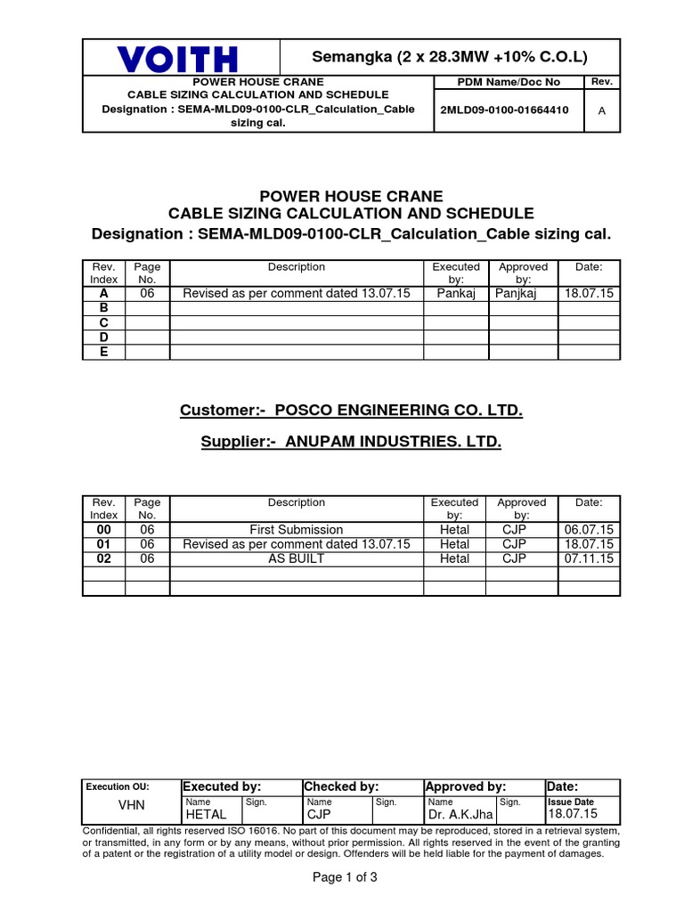 Cable Sizing and Schedule for Crane | PDF | Electrical Wiring ...