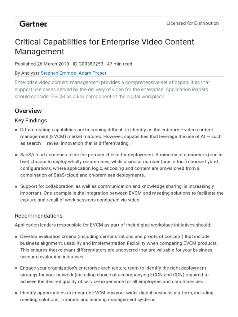 Gartner Reprint Video Platform PDF Cloud Computing Software As A
