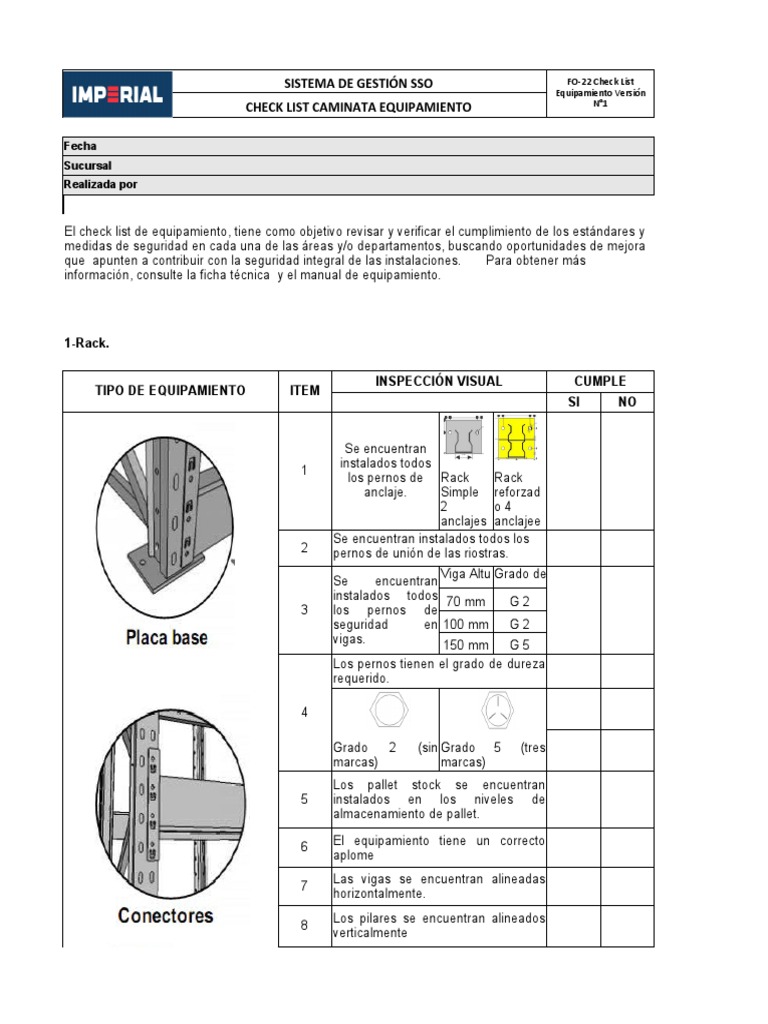 Check List de Racks y Equipamiento SSO | PDF
